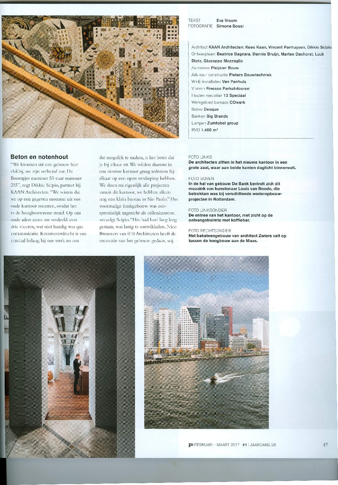 PI, Project en interierieur over o.a. realisatie vloeren van Finesse bij Kantoor Kaan Architecten Rotterdam